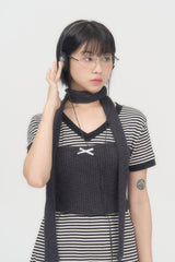 RIBBON KNIT TUBE TOP (CHARCOAL)