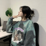[tiedye] cat on the cloud sweatshirt - green (6636674646134)