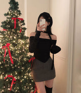 [BELLIDE MADE] Chocolat Tie Off-Shoulder Set