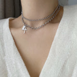 ボールドクロス2ラインチェーンチョーカーネックレス / vop Bold Cross Two-Line Chain Choker Necklace