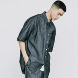 フロントシームウォッシュドデニムシャツ / FRONT SEAM WASHED DENIM SHIRT BLACK