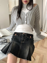 フィンガーツイストディープVネッククロップカーディガン