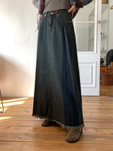 Elder Pintuck Pleated Long Denim Skirt