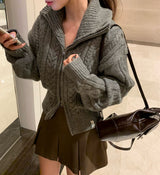 [BELLIDE MADE] Signal two-way twisted knit zip-up