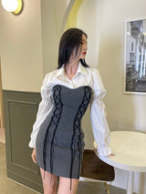 コルセットビスチェドレス/044. Corset bustier dress (black, gray)