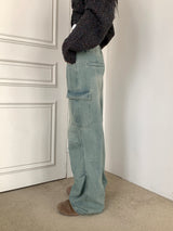 Halo pintuck shirring pocket cargo denim pants