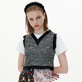 Tweed Crop Vest [Black] (6612243808374)