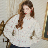 Stripe Flower Blouse (Blue) (6681192595574)