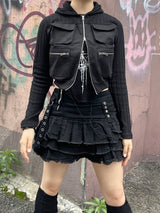 クロップドツーウェイカーゴフードジップアップ / Cropped Two-Way Cargo Hood Zip-Up