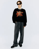 ラウンドフラワーロゴクロップスウェットシャツ/ROUND FLOWER LOGO CROP SWEATSHIRT-BLACK
