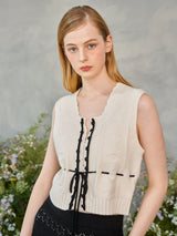 プチリボンニットベスト / Petite Ribbon Knit Vest (Ivory)