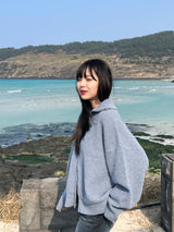 Bent knit cardigan zip up 