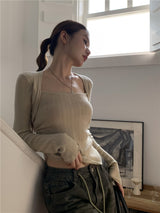 round semi ribbed long sleeve tee