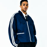 [UNISEX] Satin-Trimmed Padded Racing Jacket (Navy)