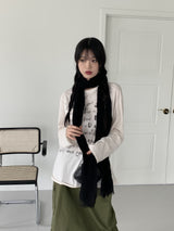 スプリングリネンプリーツロングスカーフマフラー / Spring Linen Pleated Long Scarf Muffler