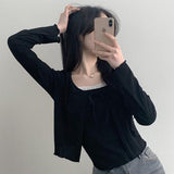 Mimi Ribbon V-Neck Lace Sleeveless + Cardigan Set (3 colors)