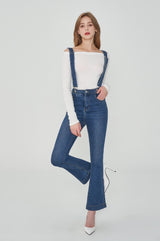 セミブーツカットハイスパンデックスサスペンダーデニムパンツ/SEMI BOOTSCUT HIGH SPANDEX SUSPENDER DENIM PANTS [6677]