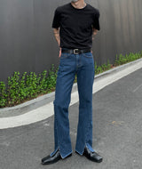 Slit Blue Boots-cut Jeans