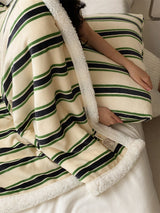 Retro stripe microfiber lamb fleece blanket - 100x150cm - Green