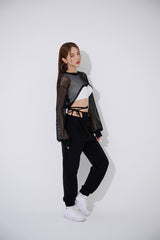 メッシュクロスクロップスウェットシャツ/TOP(9368) Mesh Cross Crop Sweatshirt