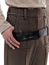 LEATHER STRAP TAILORED PANTS (BROWN) (6654710022262)
