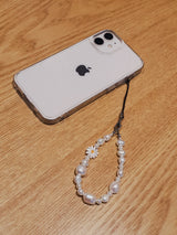 White Daisy Pearl Phone Strap