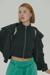  ZIPPER KNIT CARDIGAN SET / CHARCOAL