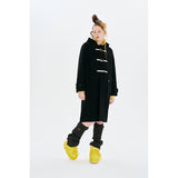 UNI MONO CHERRY HOODIE LONG DUFFLE COAT [BLACK]