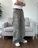 Sand Washed cargo cut denim pants