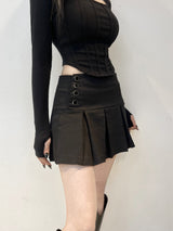 775. Sugar check black pleats mini sk (2color)