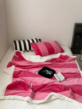 Retro stripe microfiber lamb fleece blanket - 100x150cm - Pink