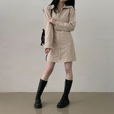 Jamu Zipper Collar Loose Fit Corduroy Midi Dress (2 colors)