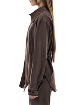 UNBALANCED BUTTON STRAP SHIRT (BROWN) (6654717001846)