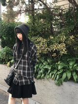 デイリーヴィンテージフード付きチェックシャツ