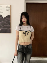 シースカラーレイヤードリボンニットシャツ / Sheath Color Layered Ribbon Knit Shirt