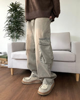 Mud Washing Cargo Denim Pants