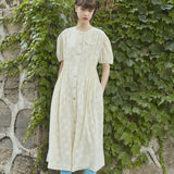 フラワーピンタックボタンドレス/[LINE] Flower Pintuck Button Dress