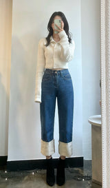 セミワイドフィットデニムパンツ/SEMI WIDE FIT BLUE + WHITE DENIM PANTS [17724]