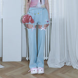 1 1 デニムカットアウトパンツ / 1 1 denim cut out pants - LIGHT BLUE