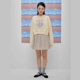 Cheerful logo short sweat shirt (light yellow) (6684429156470)