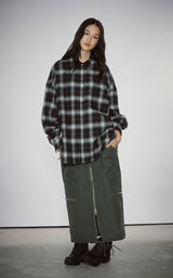  ROUNDED COLLAR CHECK SHIRT_BLACK