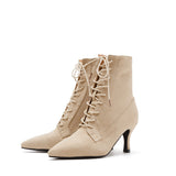 Suede Lace-Up Middle Heel(Beige)