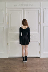 Pearl Ribbon Wrap Skirt - Black