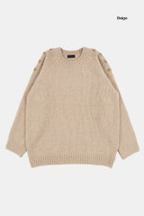 Raglan button open shoulder over-knit