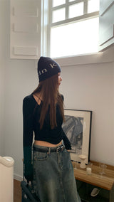 Must-have shirring long-sleeved T-shirt