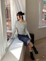 Lawton ribbed diagonal off-shoulder long sleeve knit