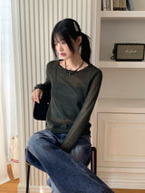 Tito diagonal pleated two-tone long sleeve knit