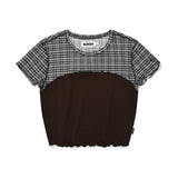 スモールチェリーメッシュパターンカラーミックスクロップTシャツ / SMALL CHERRY MESH PATTERN COLOR MIX CROP T-SHIRT [BROWN]