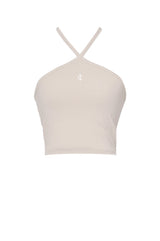 2ウェイホルタースパンクロップスリーブレストップ/2-way halter span crop sleeveless top (beige)