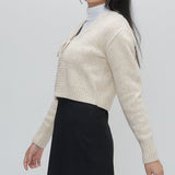 heart crochet knit cardigan beige